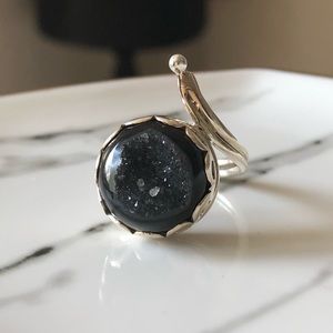 🆕 Ring Black Window Agate Druzy & Sterling Silver